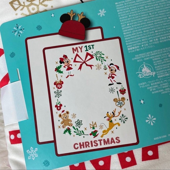 DISNEY DISNEYLAND MICKEY MINNIE PLUTO 1st CHRISTMAS XMAS SANTA BABY BLANKET HAT - Picture 4 of 5